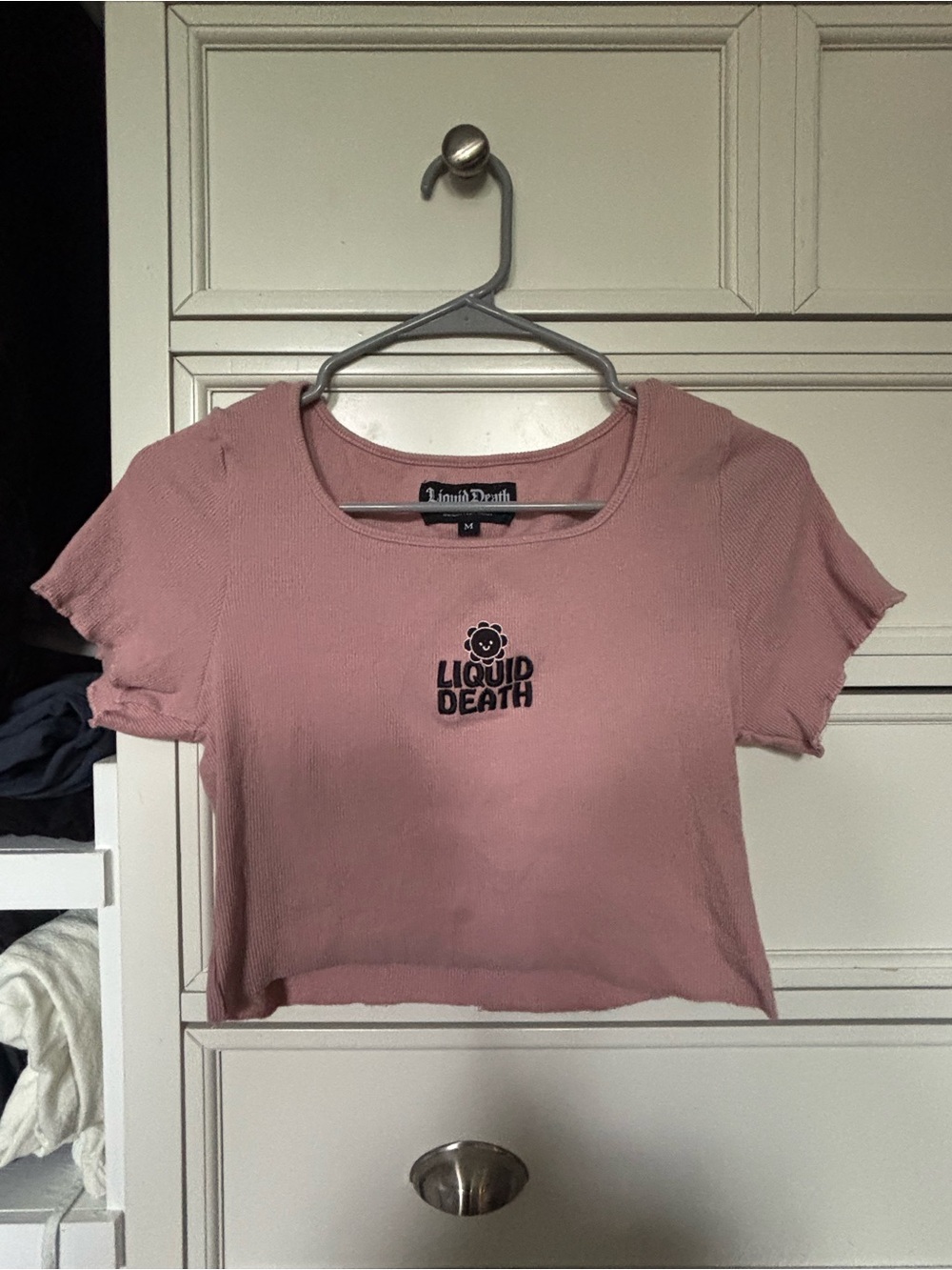 Women's Dusty Pink Liquid Death Crop Tee